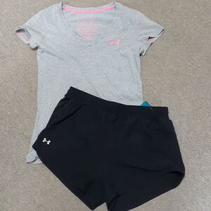 Under Armour black shorts, size SM/P & Sm.gray Under Armour Breast cancer T.